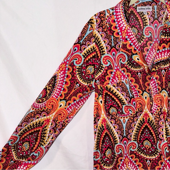Vintage Buckhead Betties Blouse Size Medium Pullover Retro Print Hippie - Picture 2 of 10